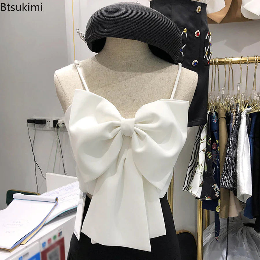 Cute Y2K Slim Backless Strap Top with Bowknot