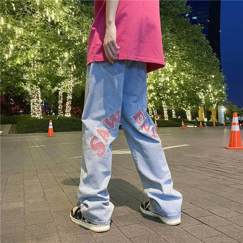 Men's Summer Loose High Street Straight Jeans Trousers
