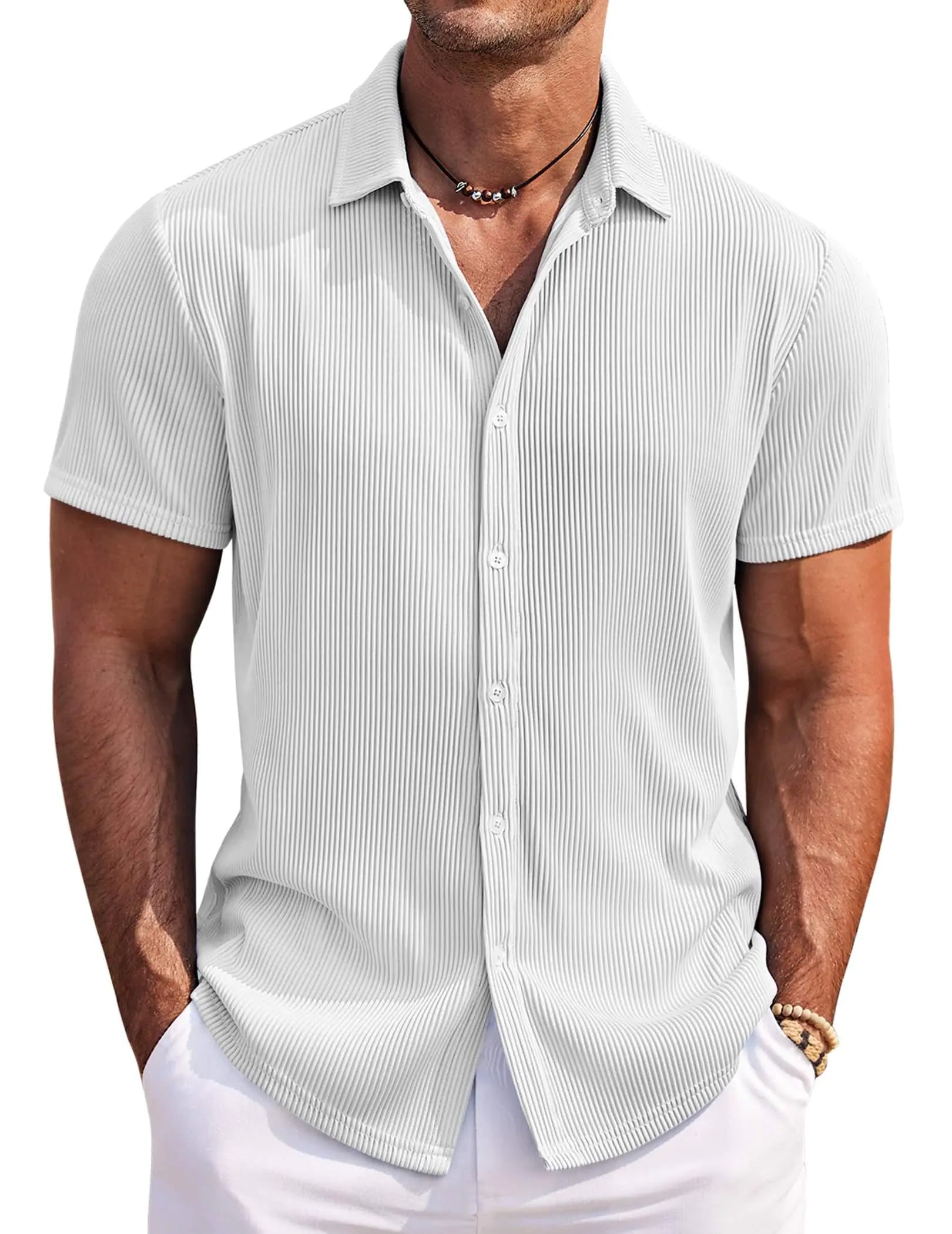 Short Sleeve Button Up Shirt Big and Tall Linen Shirts White
