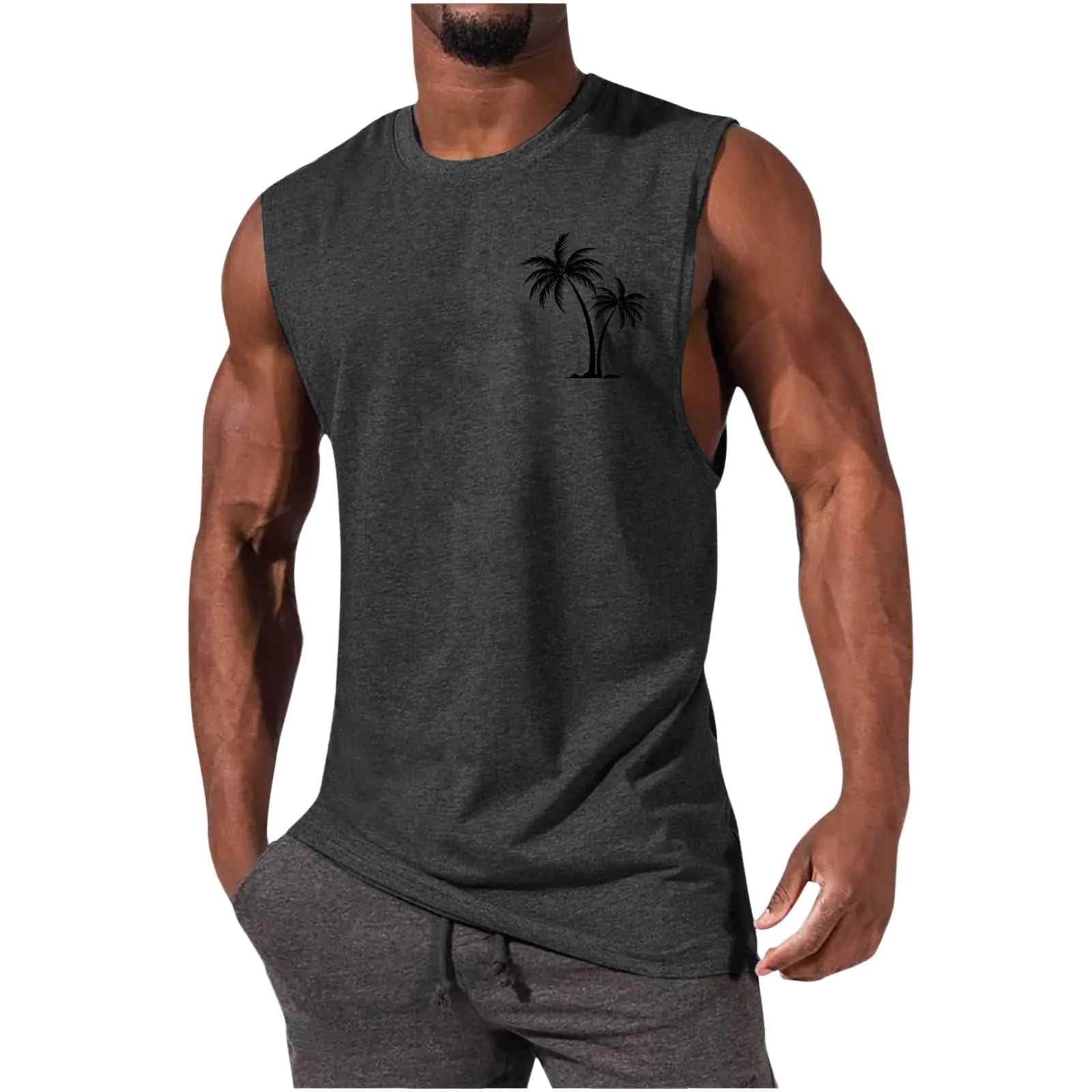 Tank Top Hawaiian Palm Tree Sleeveless Basic Muscle Tee Vacation Tops