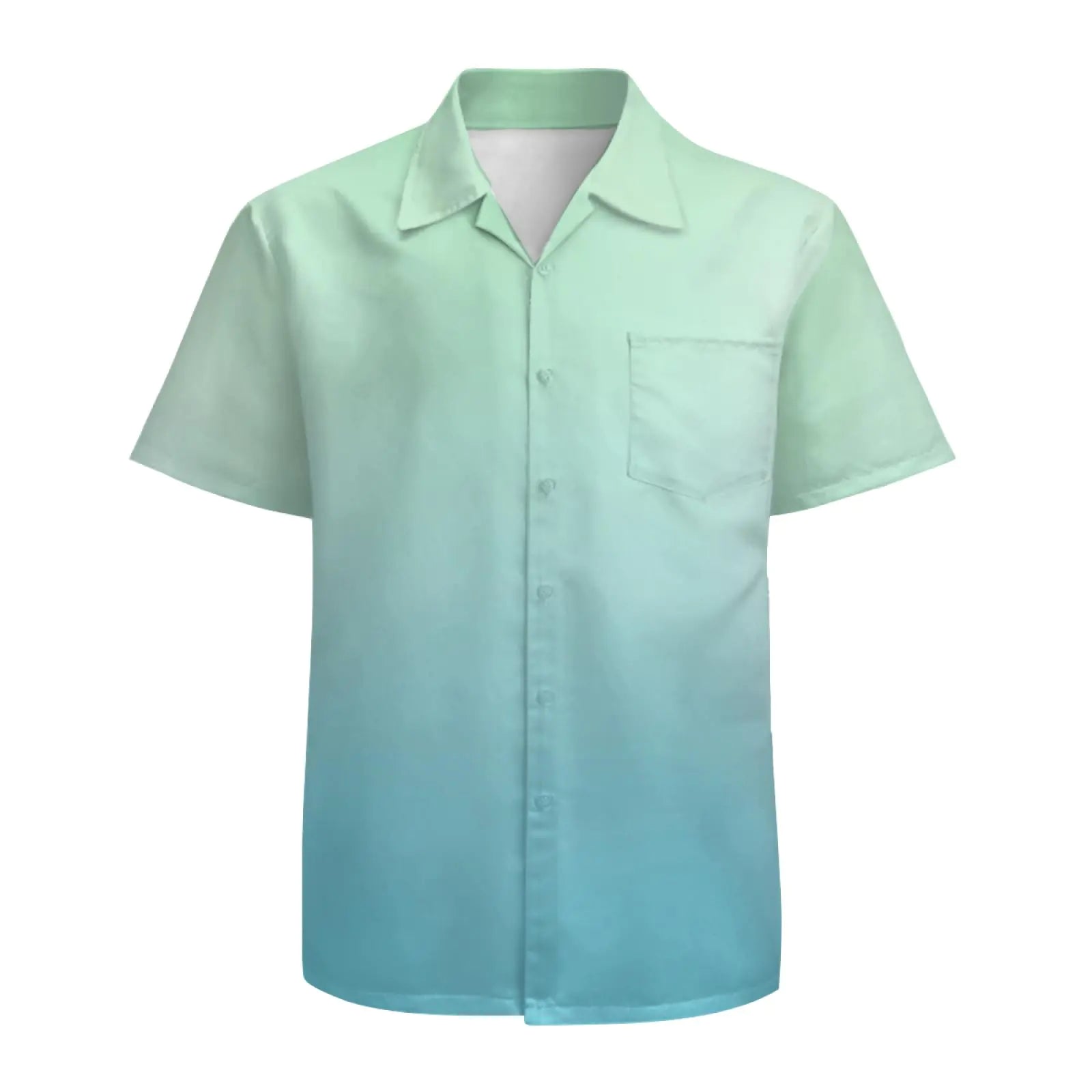 Gradient Green Blue Shirts Hawaiian Party Shirt Short Sleeve Button Up Shirt