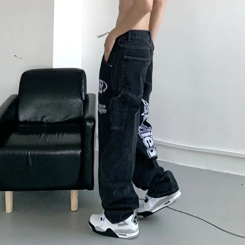 Retro Hip-Hop Embroidered Y2K Wide Leg Jeans for Couples