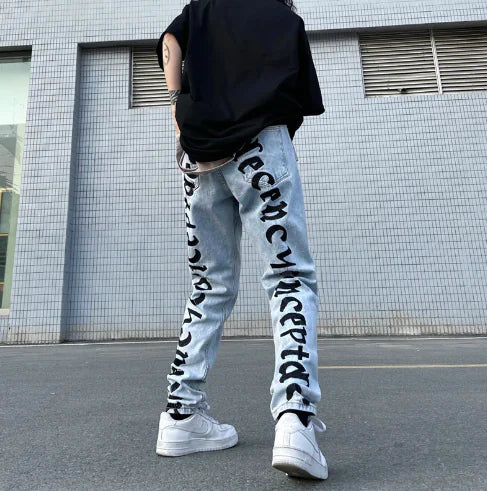 Embroidered Letter Jeans Street Style
