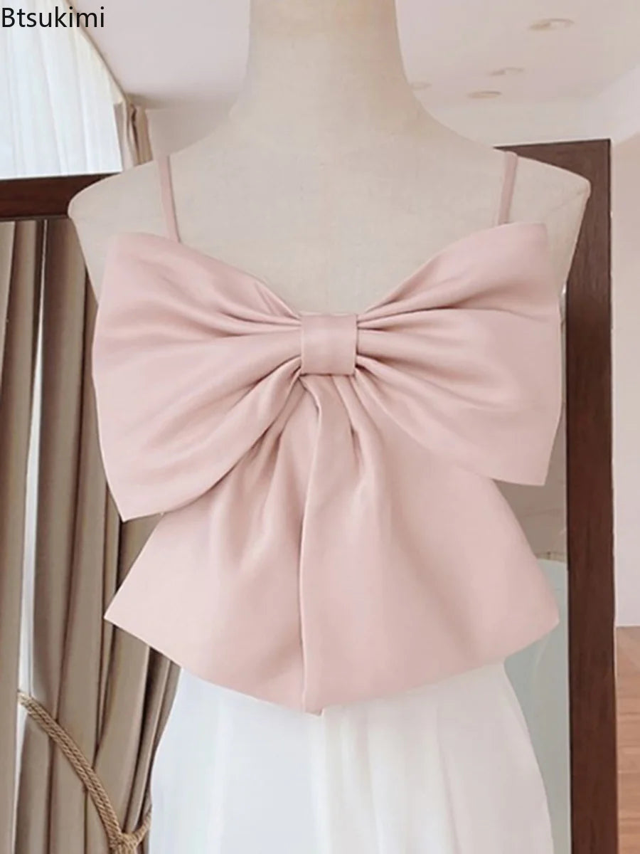 Cute Y2K Slim Backless Strap Top with Bowknot