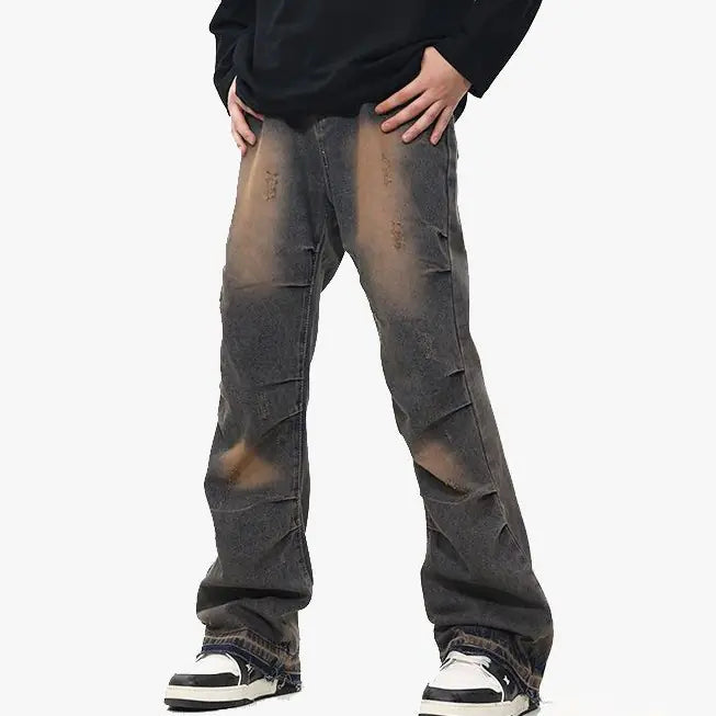 American Street Fashion Washed Denim Trousers