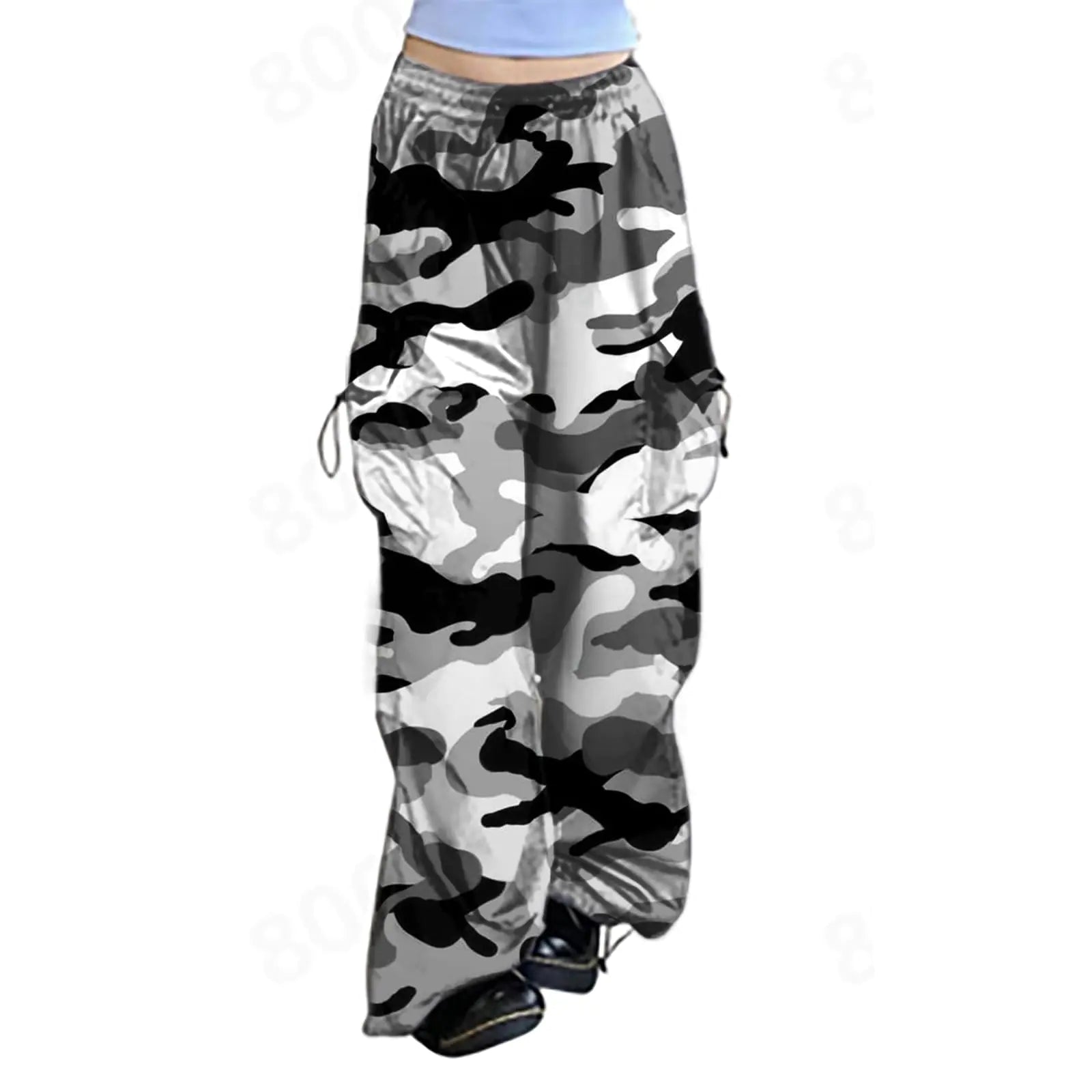Parachute Pants for Women Drawstring Baggy Cargo Pants Y2k Trouser Low Rised Multiple Pockets Jogger Y2k