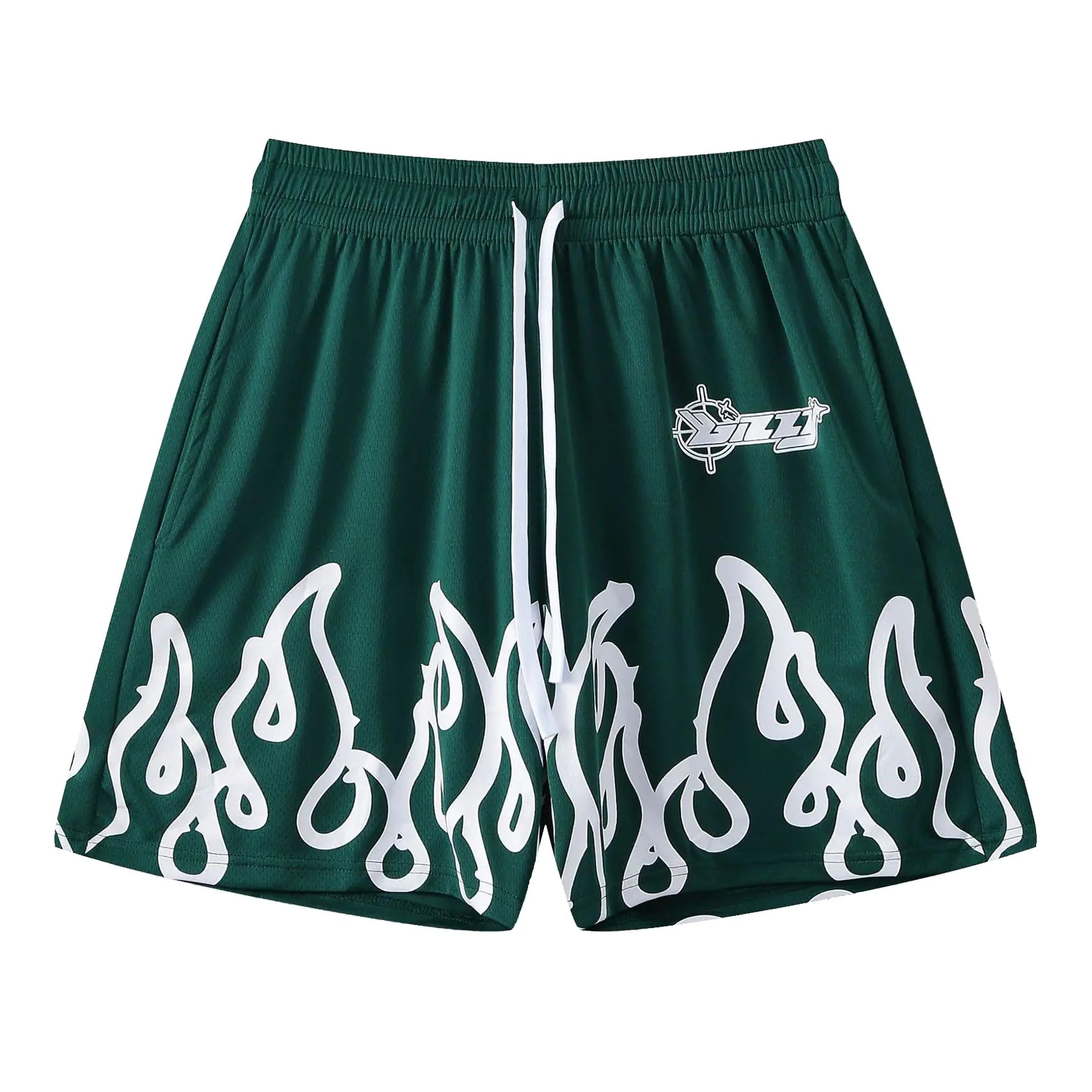 SR Flame Graphic Shorts Drawstring Shorts (05 Green & White)