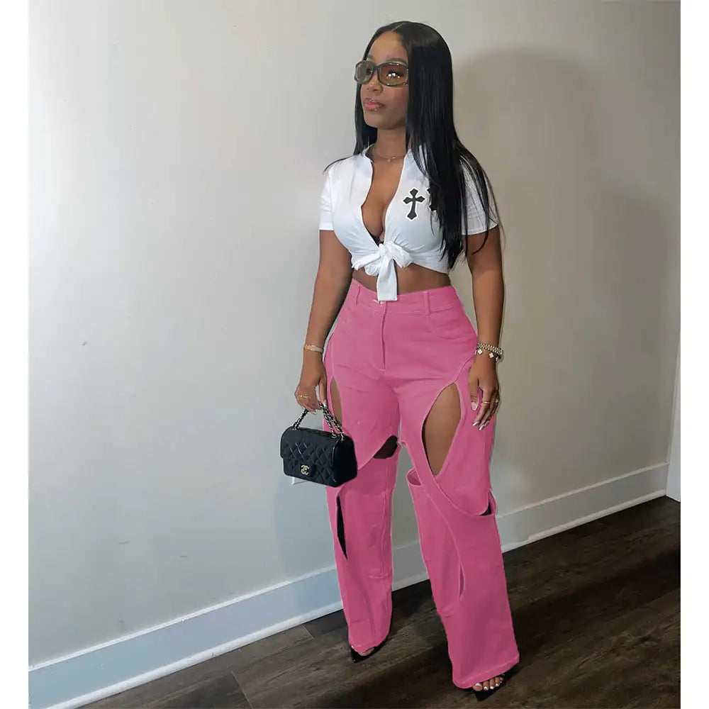 Casual Cotton and Linen Flower Twist Pants