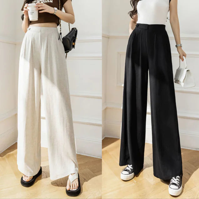 Linen High Waist Trousers - Loose Fit Style