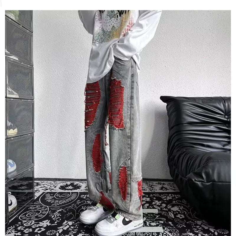 Embroidered Ripped Denim Pants