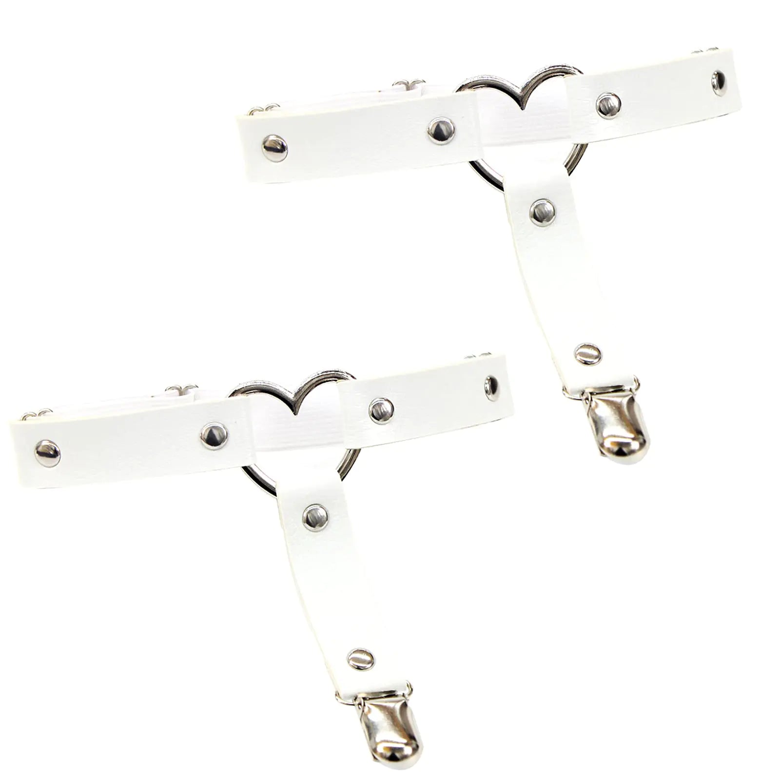ETHOON Thigh Garters Belt Adjustable Heart Leg Leather Garter Harness with Buckle Anti-Slip Clips Elastic Punk for Women 1 Pair White