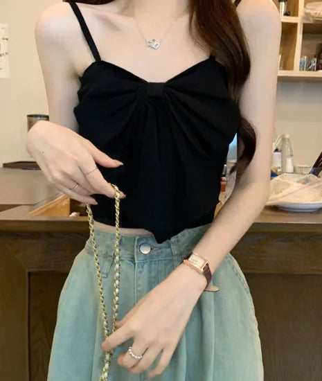 Pink Bowknot Women's Y2K Korean Fashion Slim Strap Top
