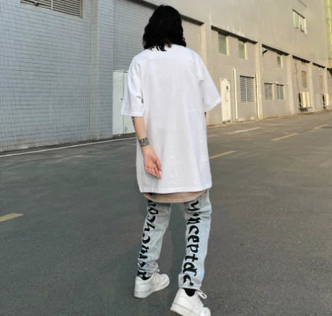 Embroidered Letter Jeans Street Style