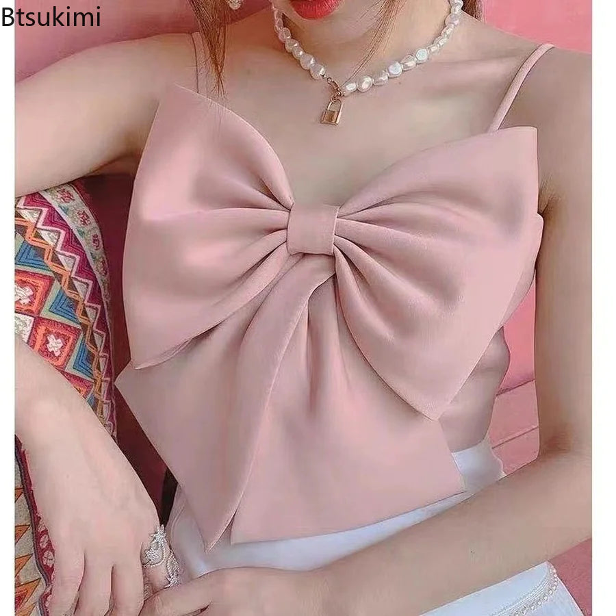 Cute Y2K Slim Backless Strap Top with Bowknot