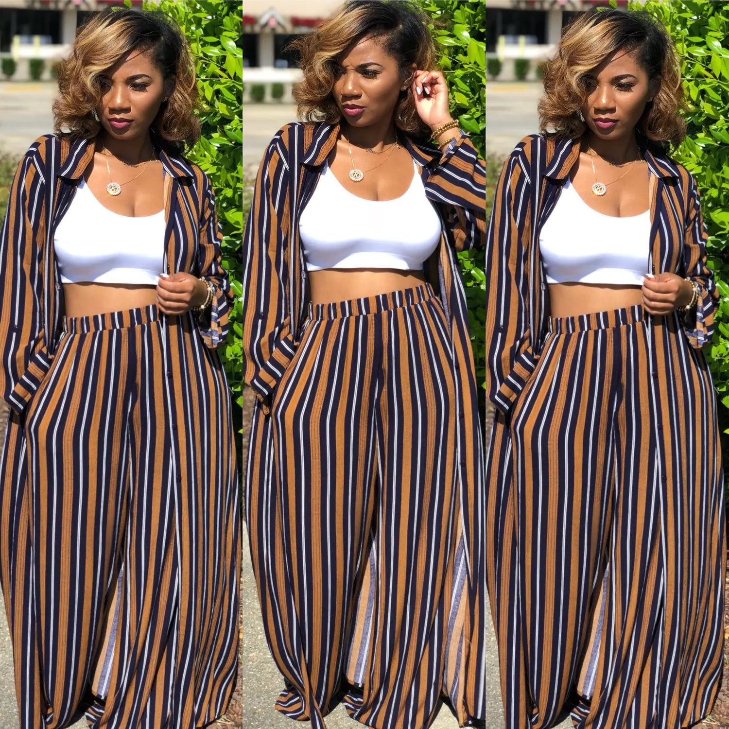 2-Piece Set: Wide Leg Pants and Cotton Linen Outfit