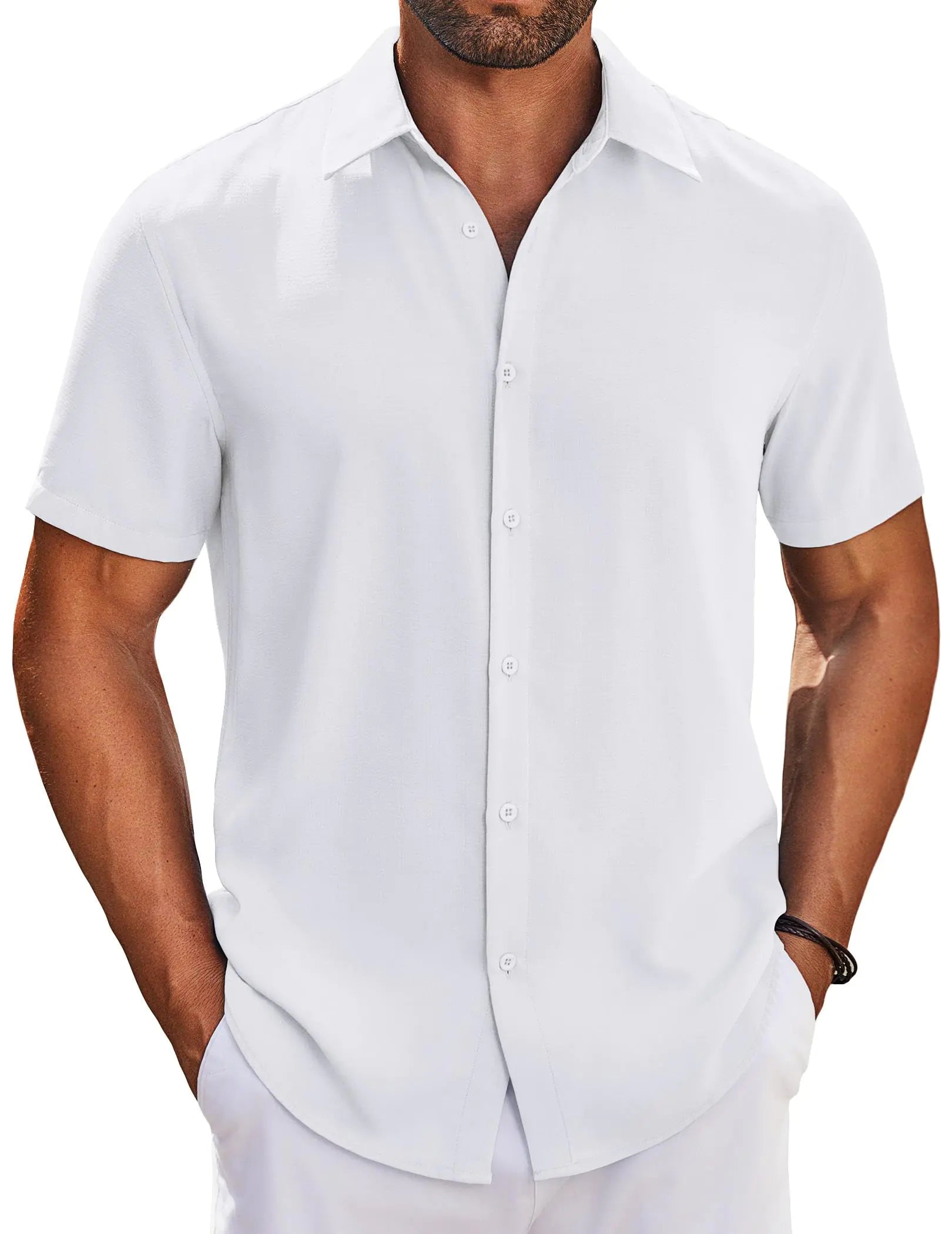 Short Sleeve Button Down Shirts Tailored White