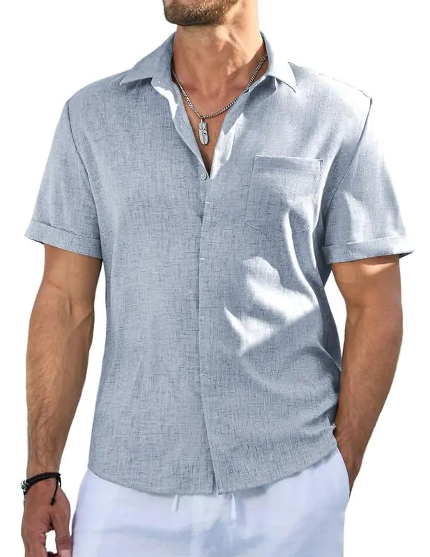 Shirt Solid Color Short Sleeve Button Down Shirts Regular Fit Lightweight with Pocket Blue