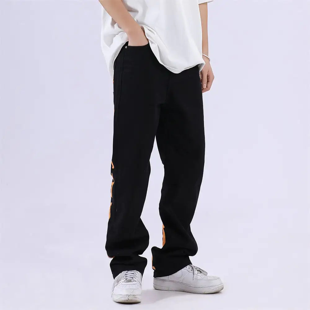 Embroidered Letter Jeans Street Style