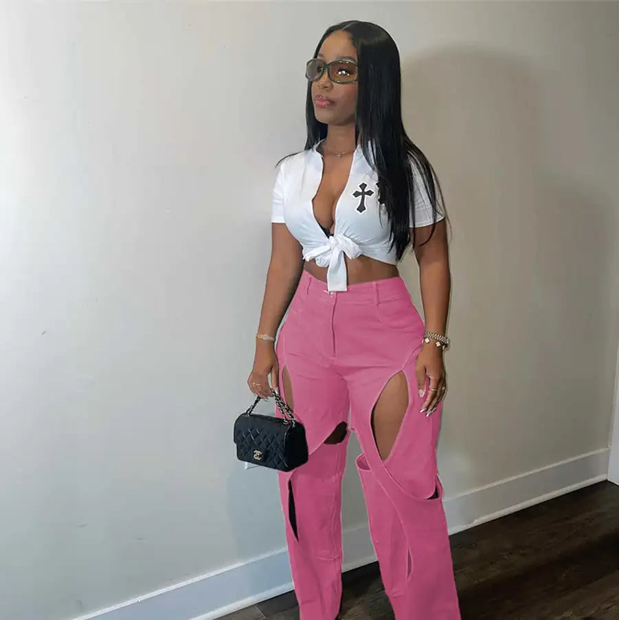 Casual Cotton and Linen Flower Twist Pants