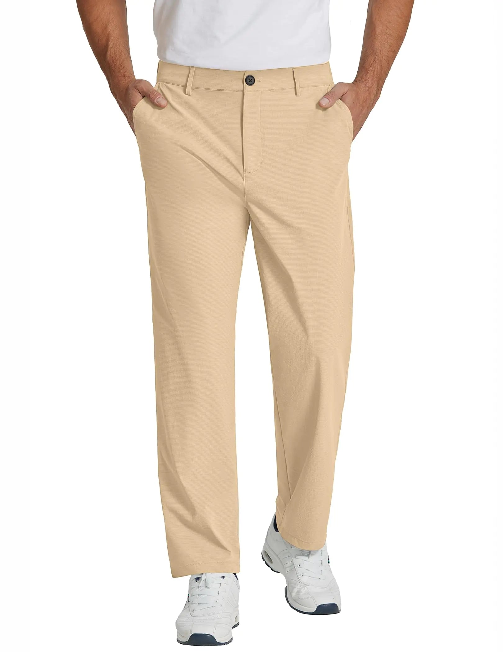 Classic Fit Flat Front Lightweight Elastic Waist Golf Trousers