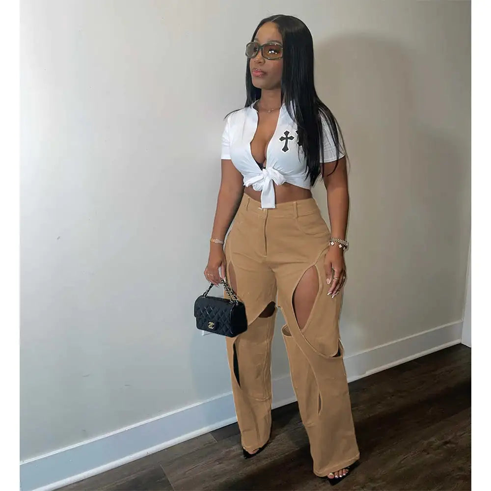 Casual Cotton and Linen Flower Twist Pants