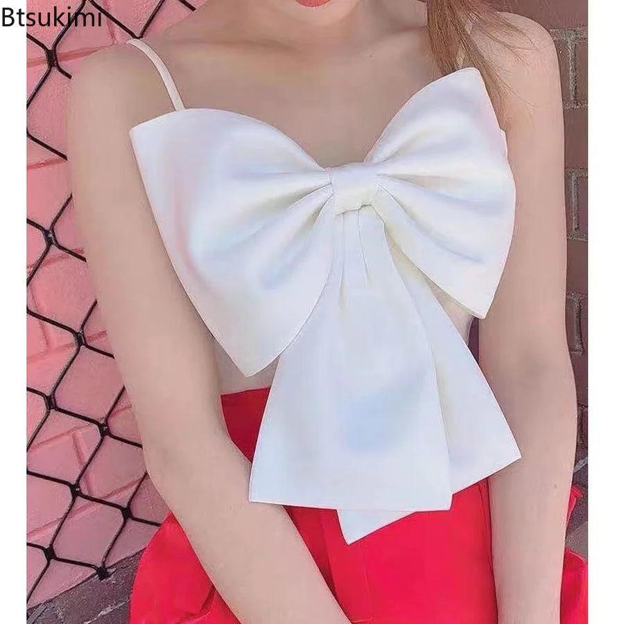Cute Y2K Slim Backless Strap Top with Bowknot