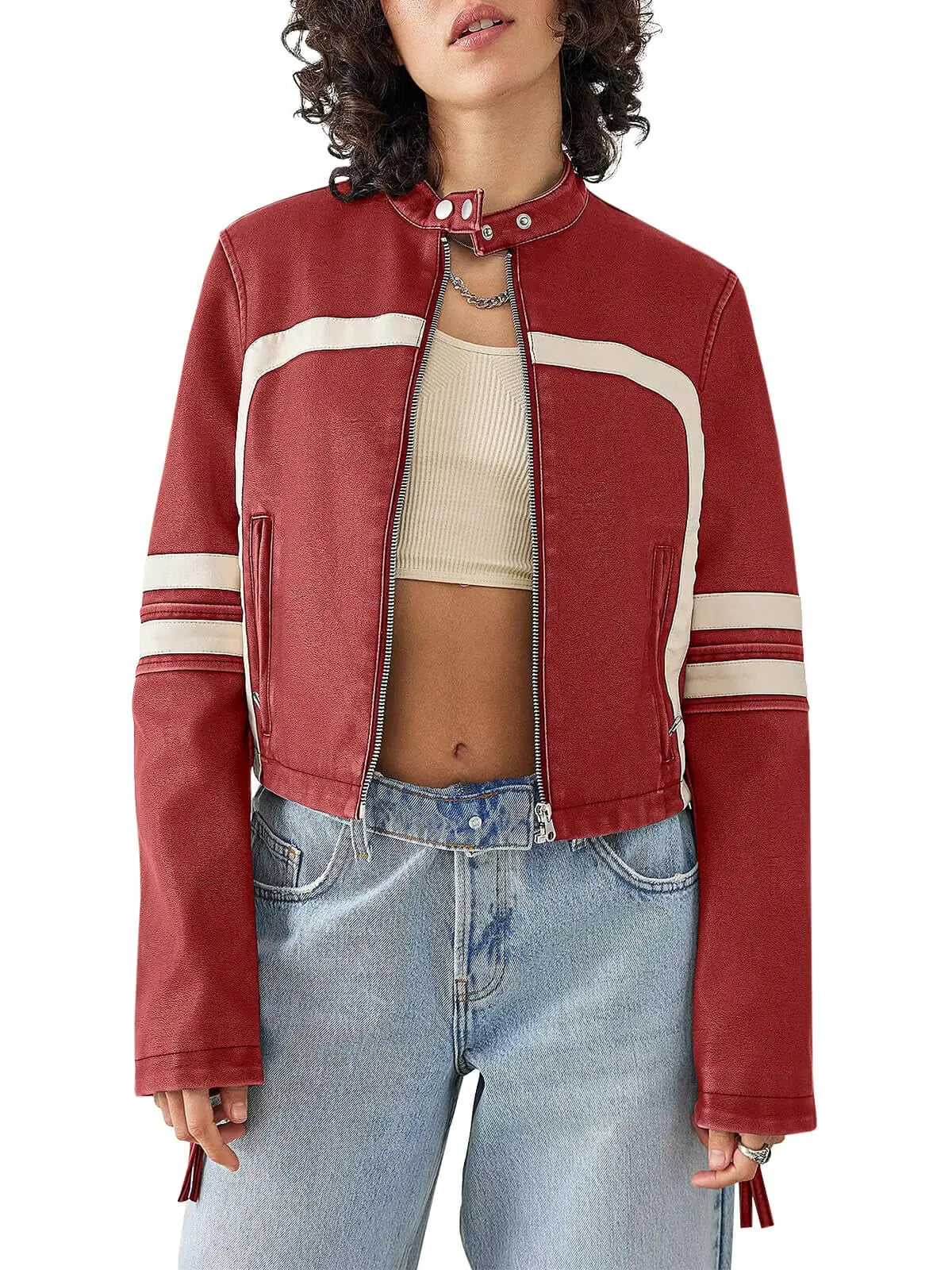 Bikers bomber jacket Red white stripped