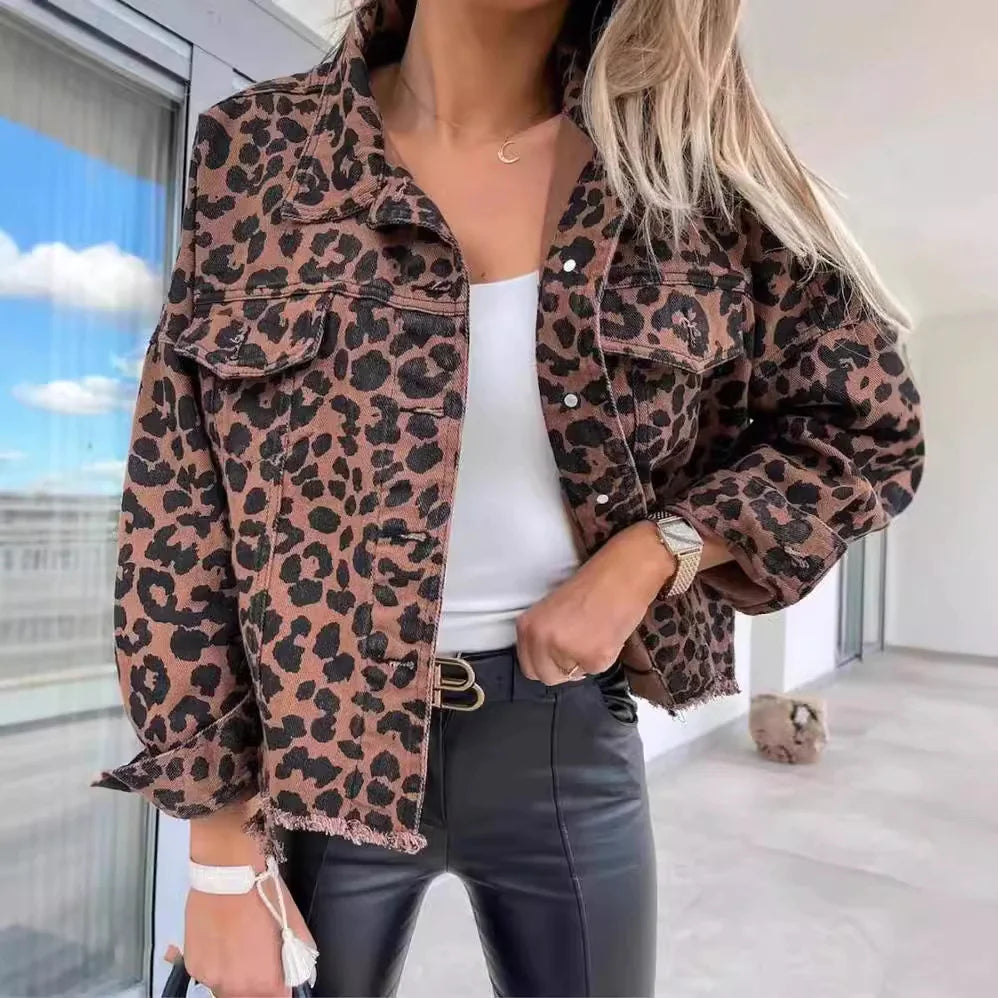 Leopard design bomber jacket