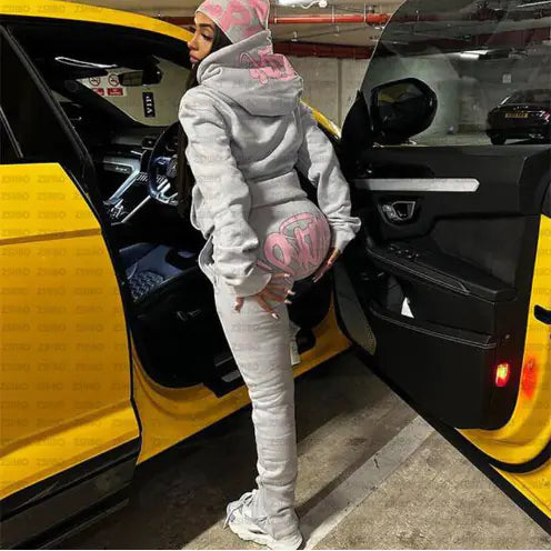 Y2K Hip-Hop Streetwear Printed Loose Sweatshirt Set