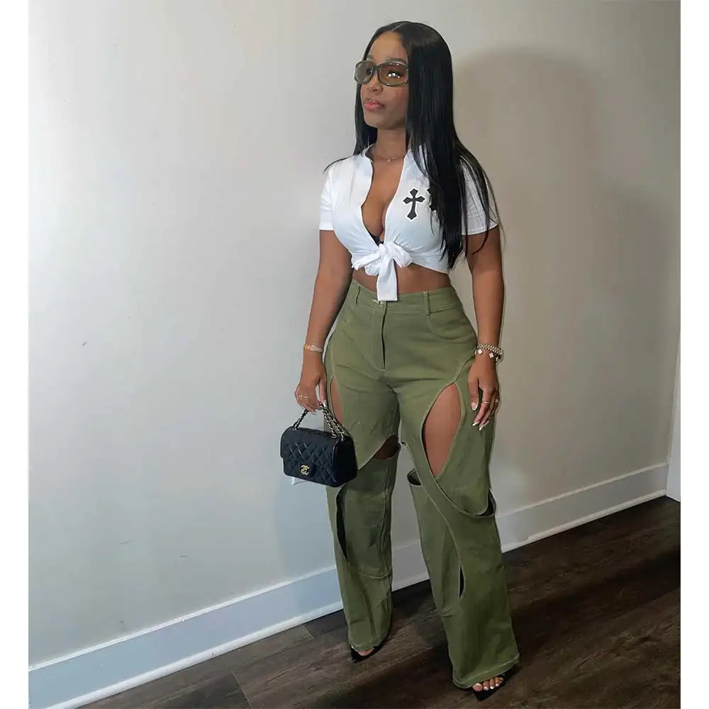 Casual Cotton and Linen Flower Twist Pants