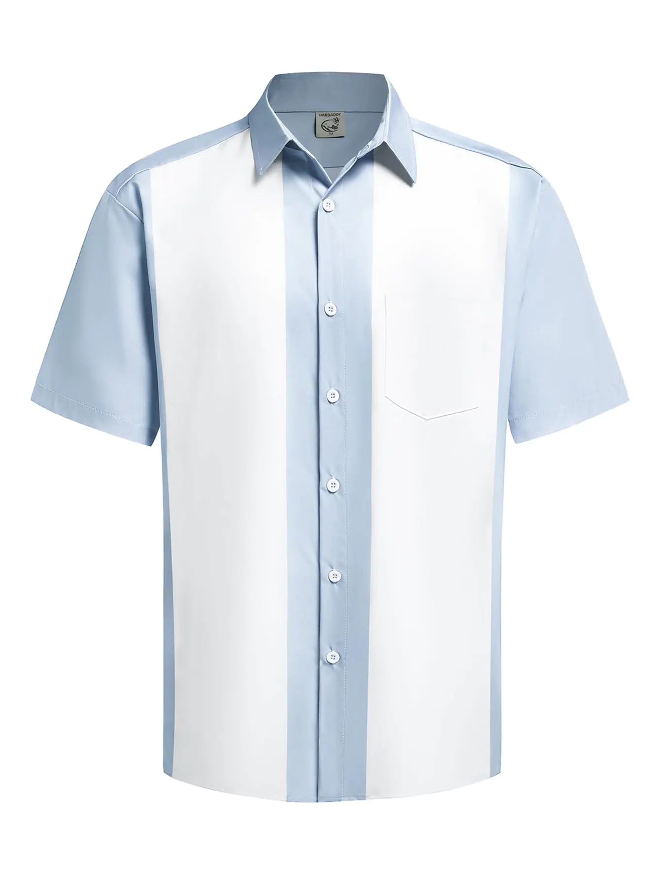 Hardaddy Mens Vintage Bowling Shirt Short Sleeve Button Down Hawaiian Summer Beach Casual Shirts Lake Blue M