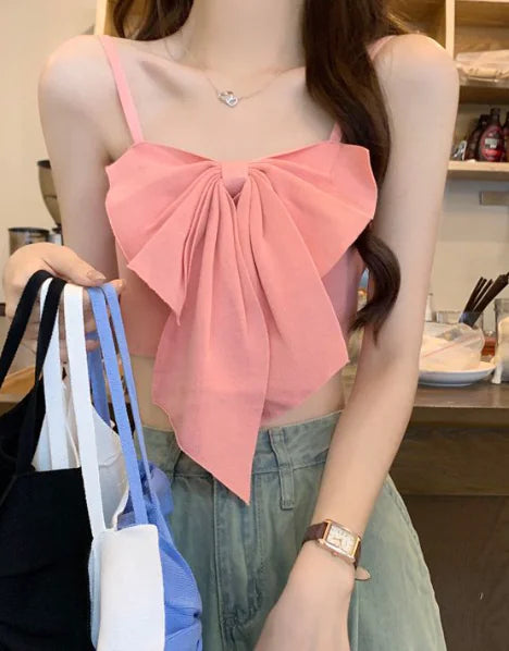 Pink Bowknot Women's Y2K Korean Fashion Slim Strap Top