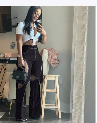 Cotton Linen Floral Casual Twist Pants