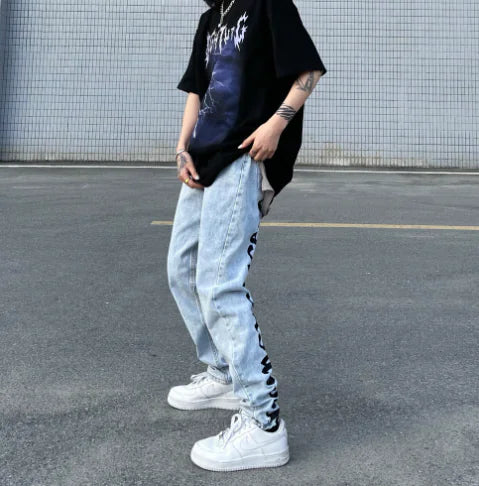 Embroidered Letter Jeans Street Style