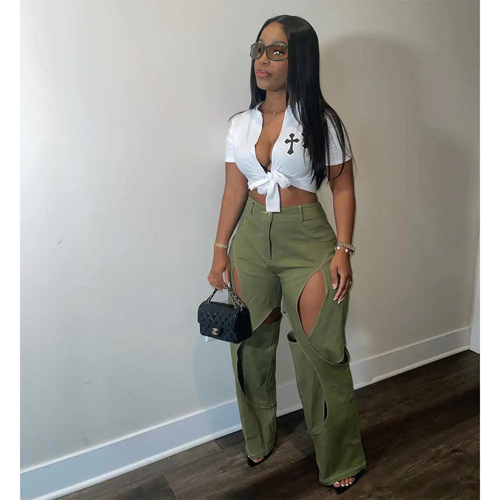 Casual Cotton and Linen Flower Twist Pants