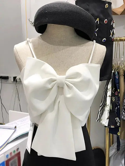 Cute Y2K Slim Backless Strap Top with Bowknot