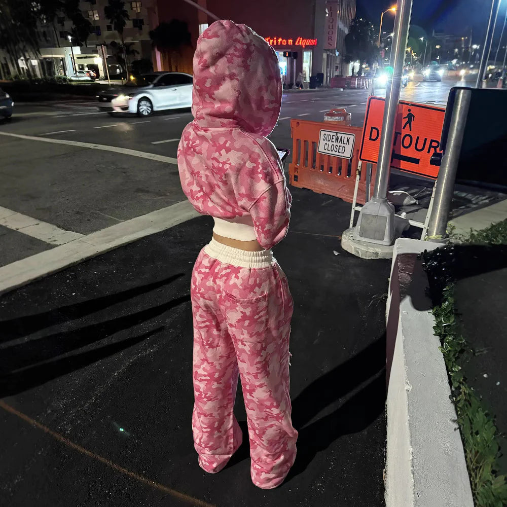 Y2K Hip Hop Cropped Hoodie & Sweatpants Set