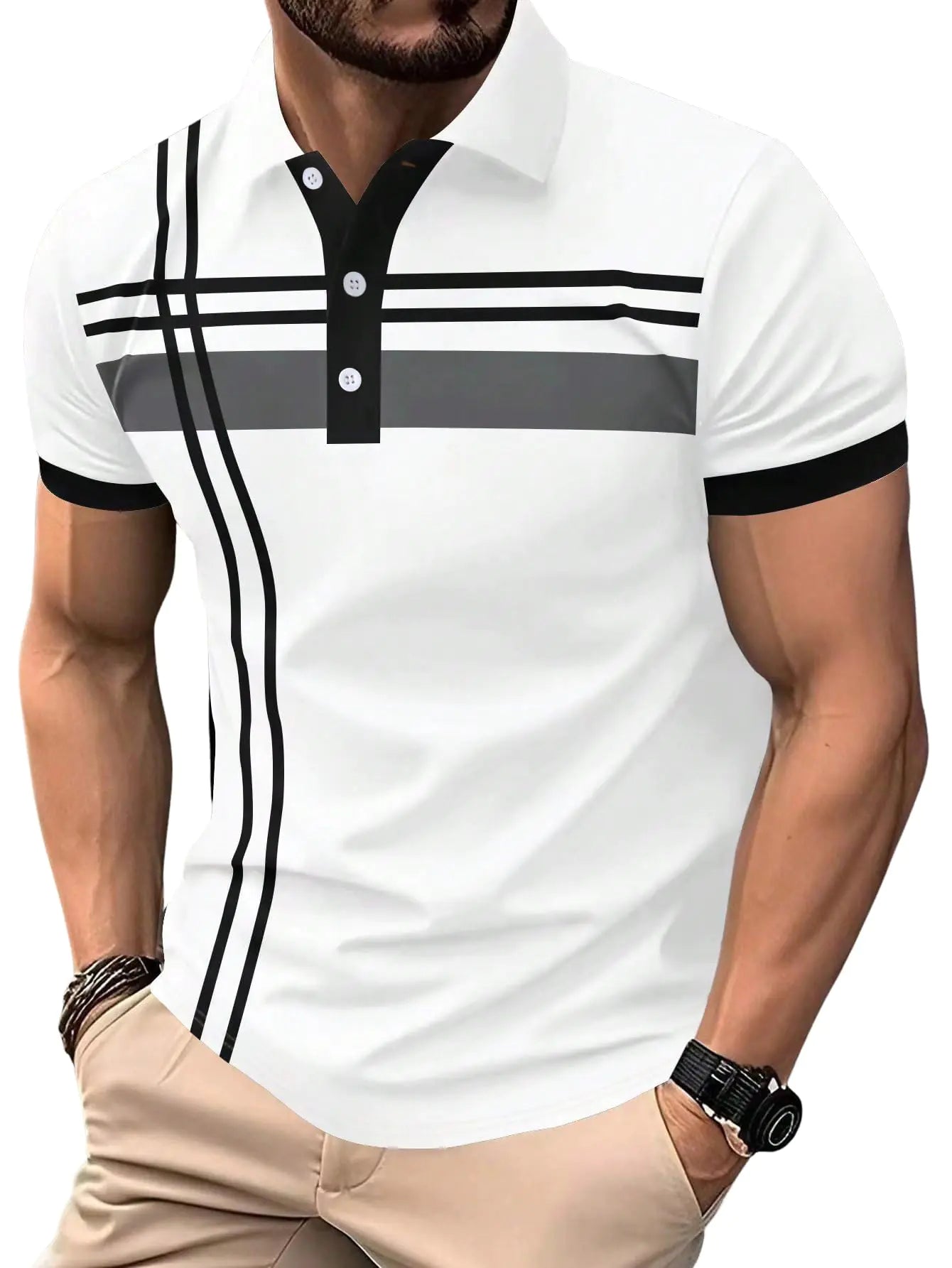 Short Sleeve Shirt T-Shirt Button Golf Shirts Striped