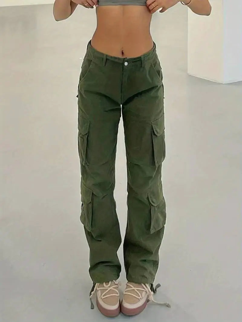 Y2K Style Wide Leg Baggy Cargo Pants with Flap Pockets