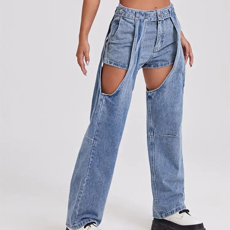 Women's Straight Ripped Street Jeans Trousers