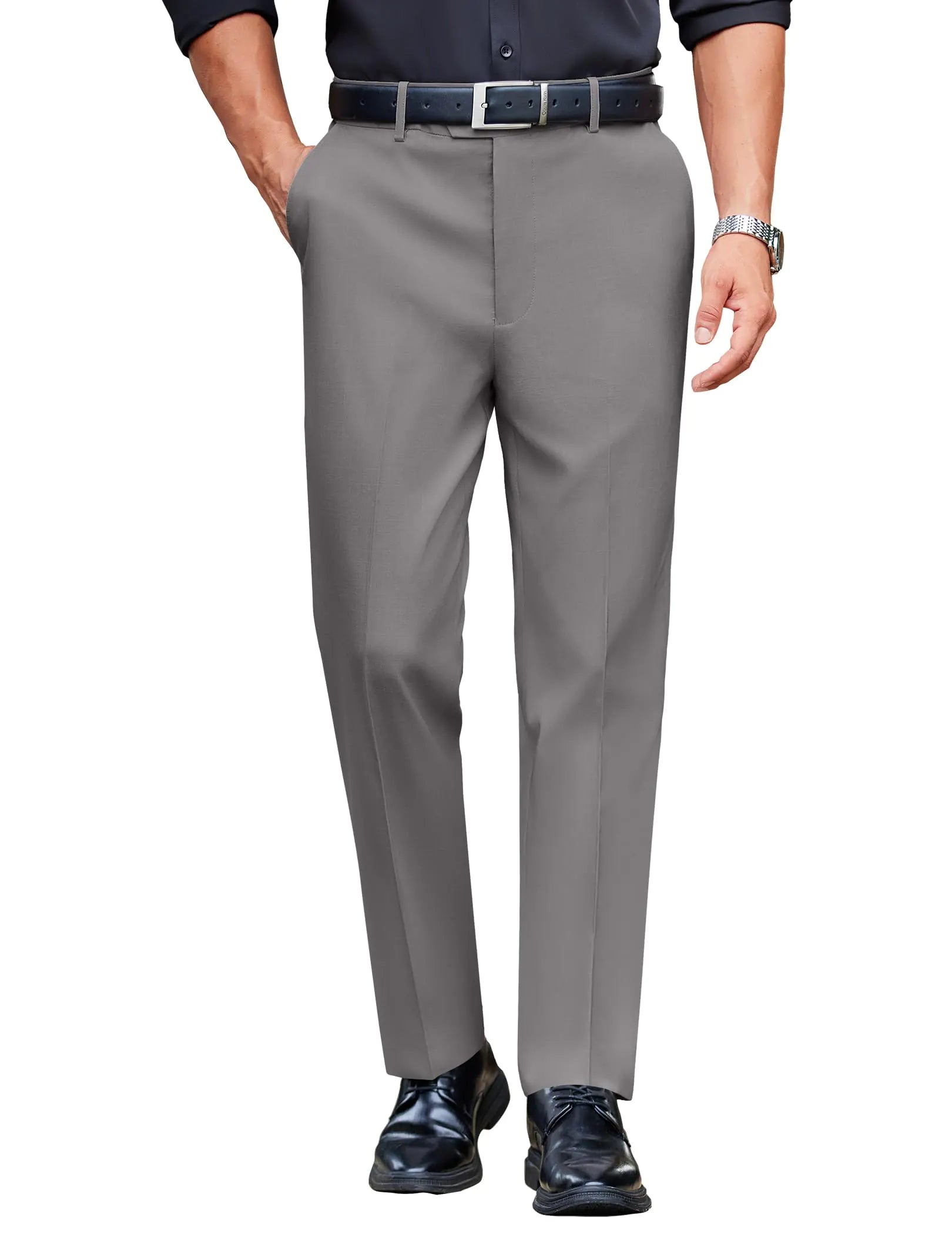 Big and Tall Formal Elastic Waist Straight Trousers