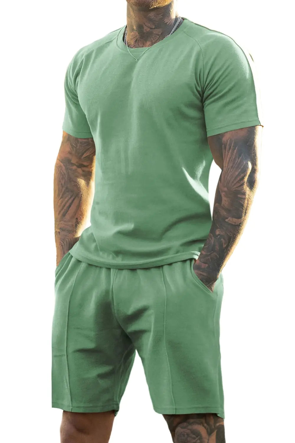 Short Sets 2 Piece Outfits Stylish TrackSet (Green)