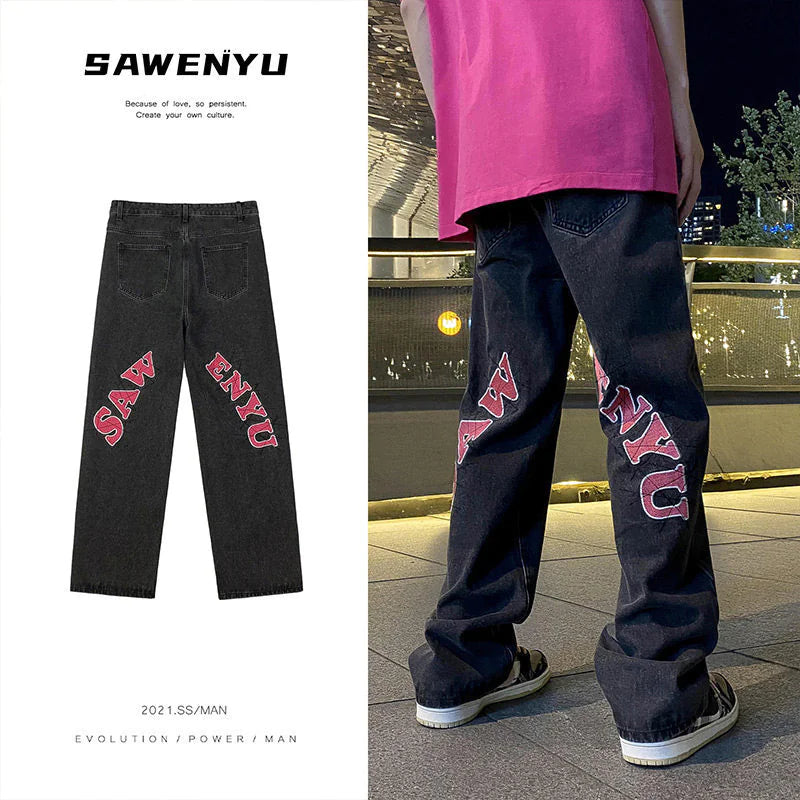 Men's Summer Loose High Street Straight Jeans Trousers