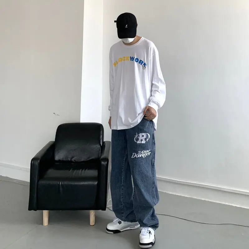 Retro Hip-Hop Embroidered Y2K Wide Leg Jeans for Couples