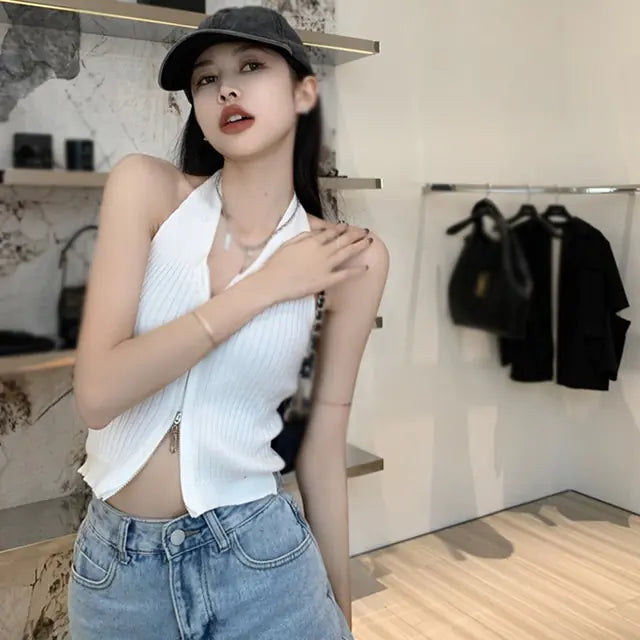 Summer Y2K Women's Backless Knitted Tank Top