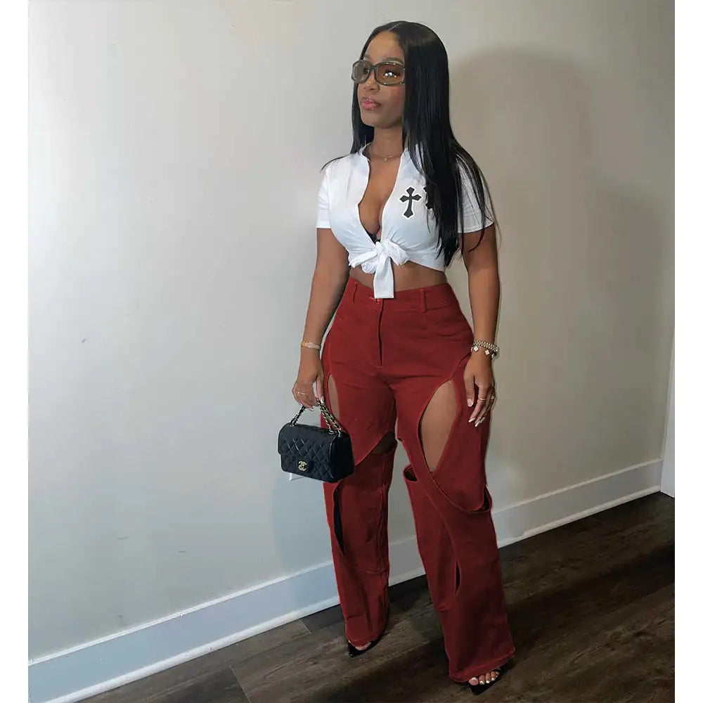 Casual Cotton and Linen Flower Twist Pants