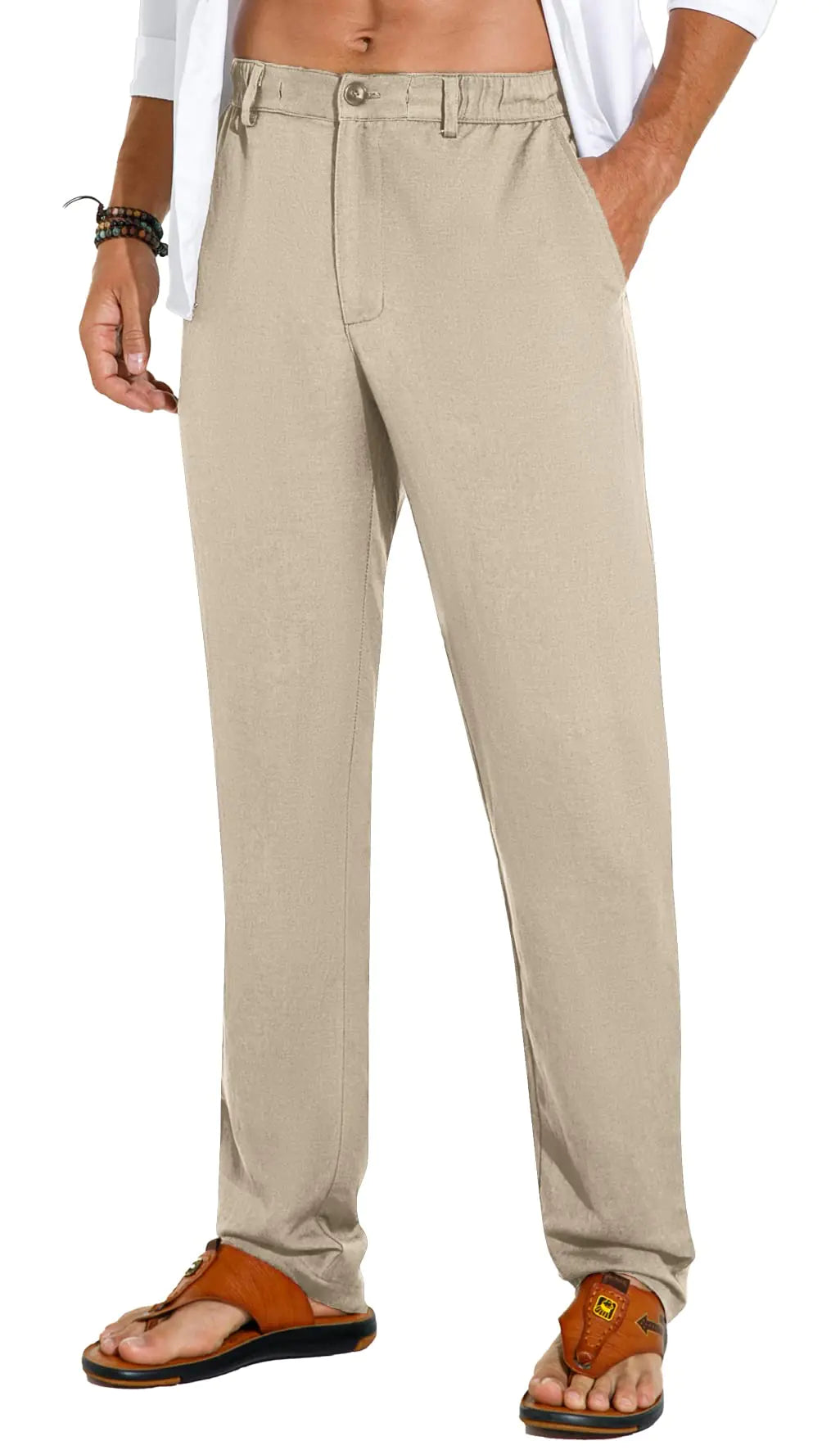 Sailwind Mens Linen Pants Lightweight Elastic Waist Drawstring