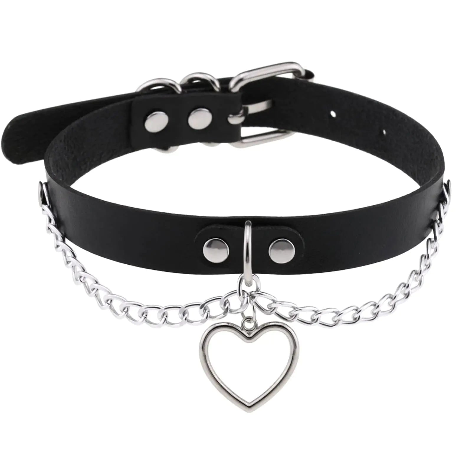 eYLun Women Leather Choker Collar Necklaces Punk Choker Goth Heart Chain Choker White