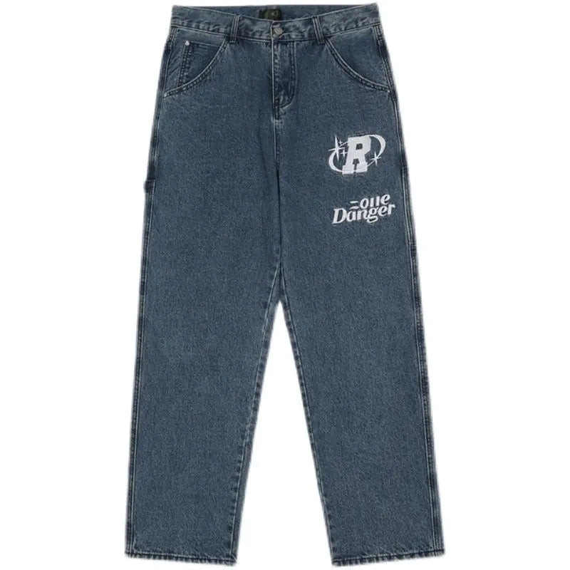 Retro Hip-Hop Embroidered Y2K Wide Leg Jeans for Couples