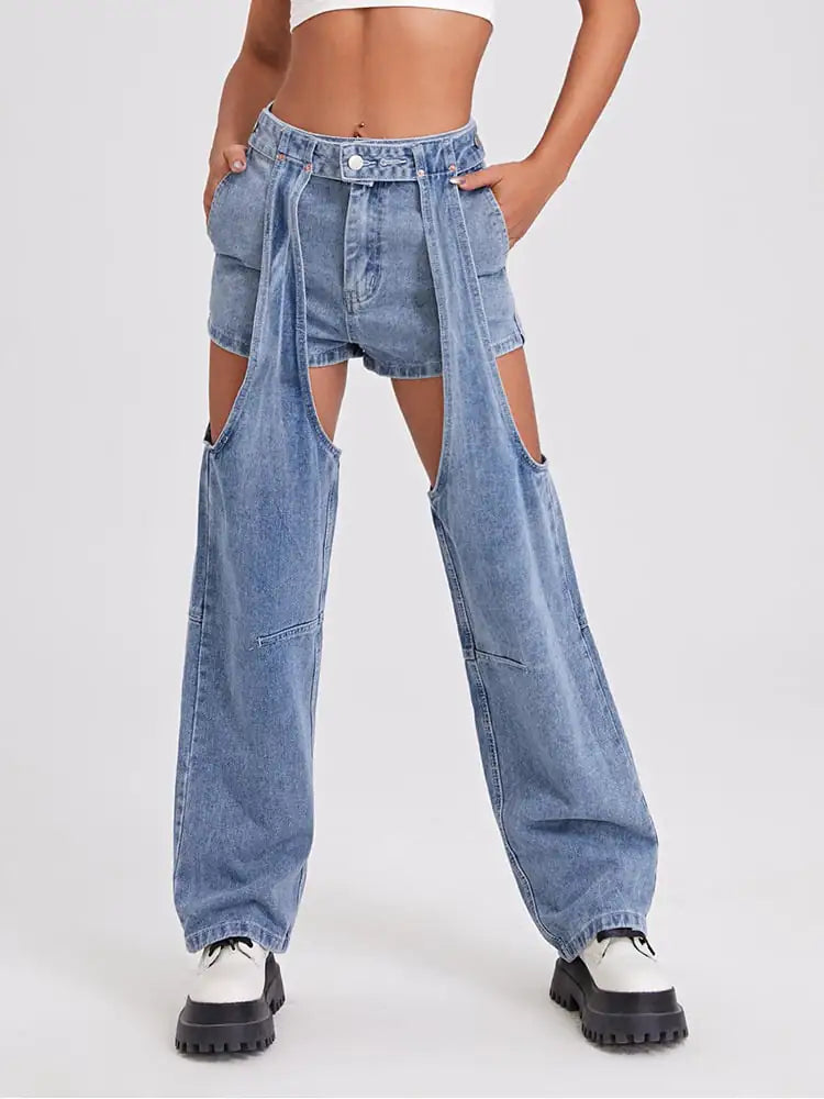 Women's Straight Ripped Street Jeans Trousers